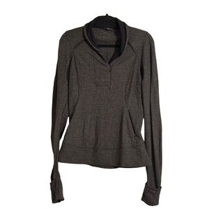 Lululemon Heather Gray Herringbone Rulu 1/2 Zip Pullover Thumbholes Size 8